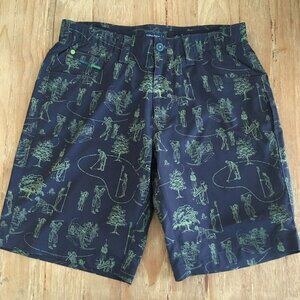 William Murray Mens Size 30 Shorts Straight Blue GOLFER TEE Print Poly Spandex
